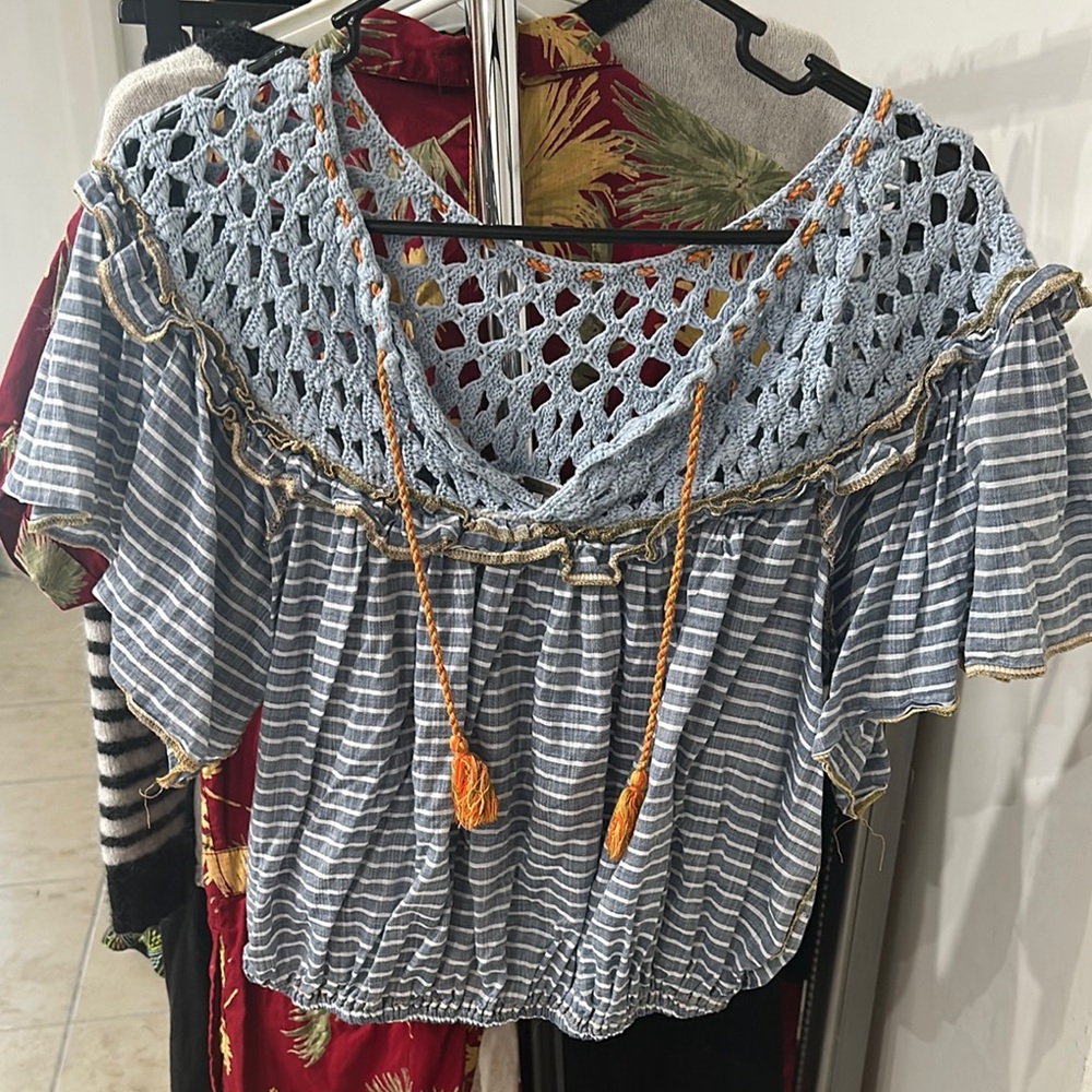 Striped Crochet Top with Tassels